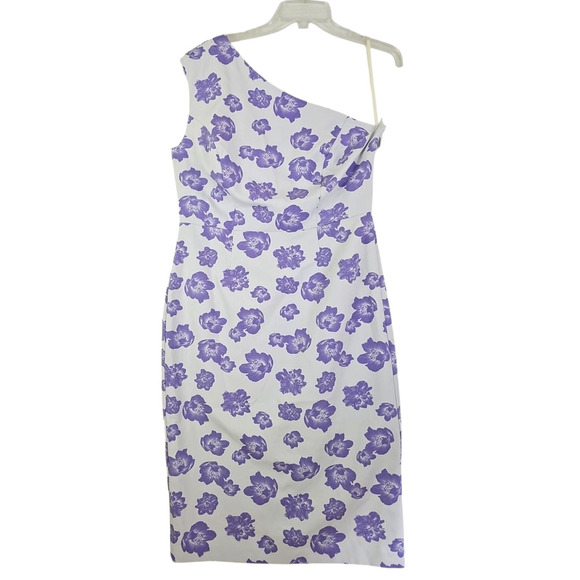 EVA MENDES NEW NY & Co ~Woman Size L~ White/Purple Floral One-Shoulder Dress NWT - Picture 1 of 12